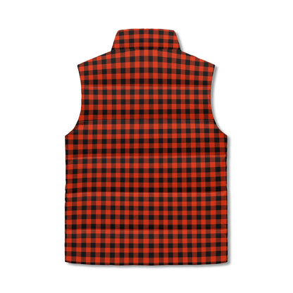 Burnt Orange Black Buffalo Plaid Puffer Vest - Unisex, All-Weather Protection with Zip Closure