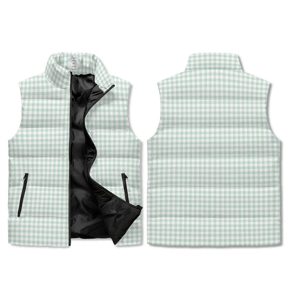 Pastel White Buffalo Plaid Puffer Vest - Unisex, All-Weather Protection with Zip Closure