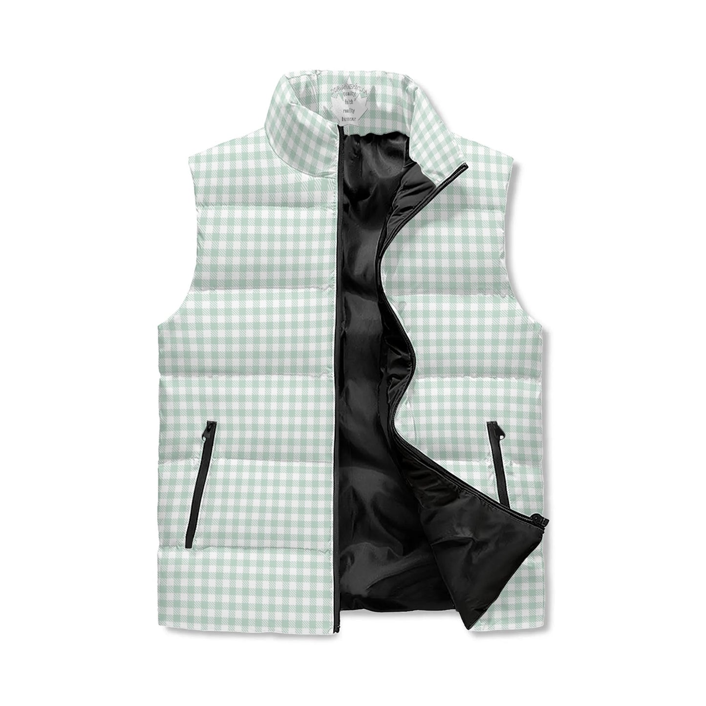 Pastel White Buffalo Plaid Puffer Vest - Unisex, All-Weather Protection with Zip Closure