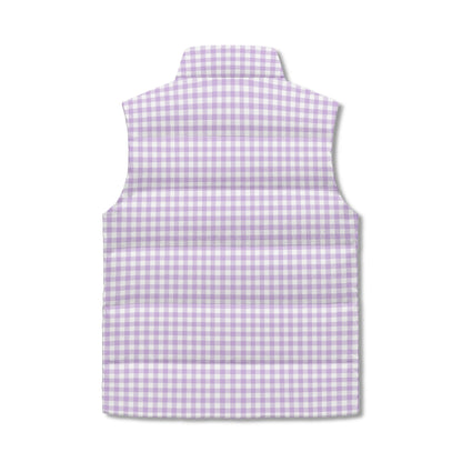 Pastel White Buffalo Plaid Puffer Vest - Unisex, All-Weather Protection with Zip Closure