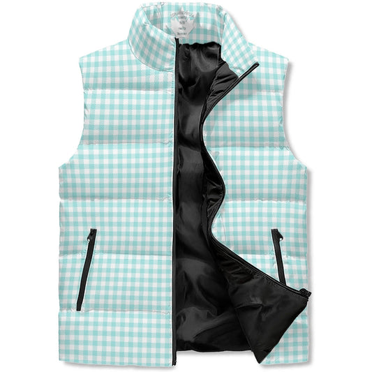 Pastel White Buffalo Plaid Puffer Vest - Unisex, All-Weather Protection with Zip Closure