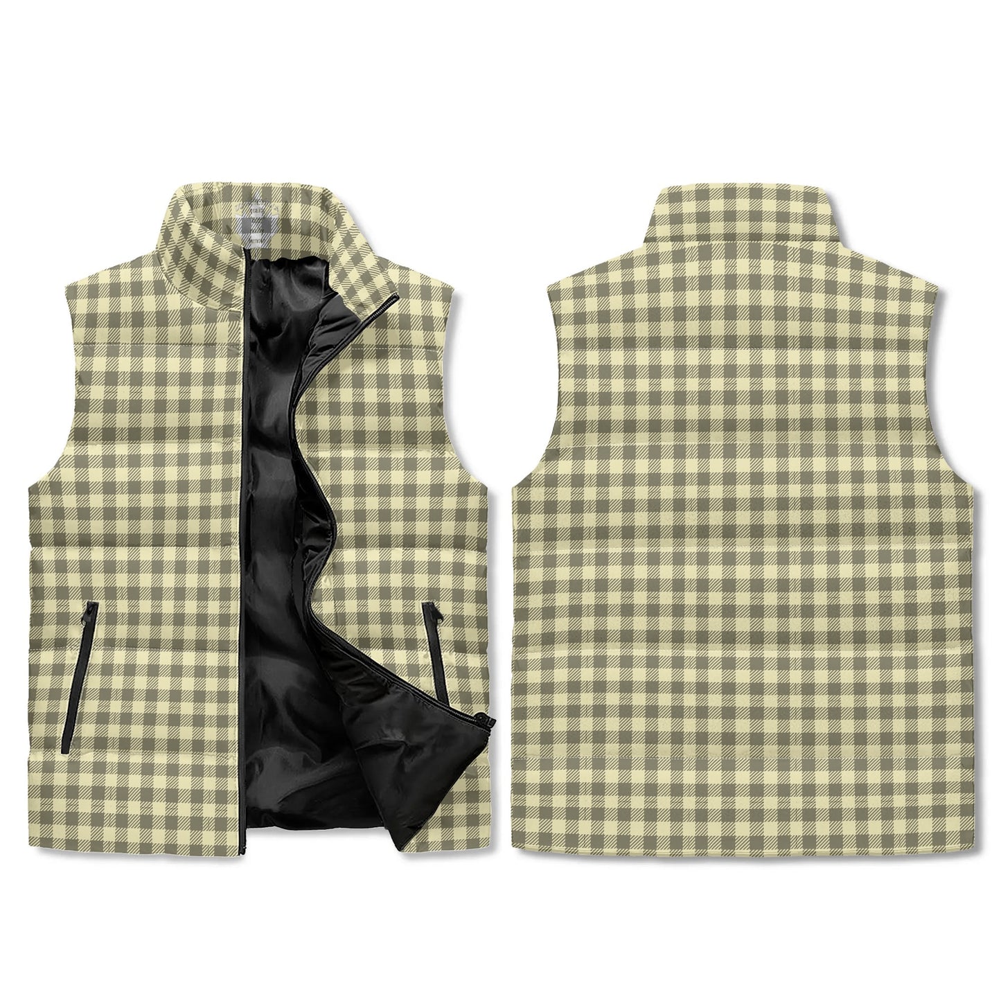 Pastel Black Buffalo Plaid Puffer Vest - Unisex, All-Weather Protection with Zip Closure