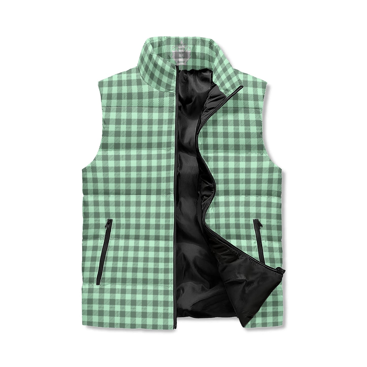 Pastel Black Buffalo Plaid Puffer Vest - Unisex, All-Weather Protection with Zip Closure