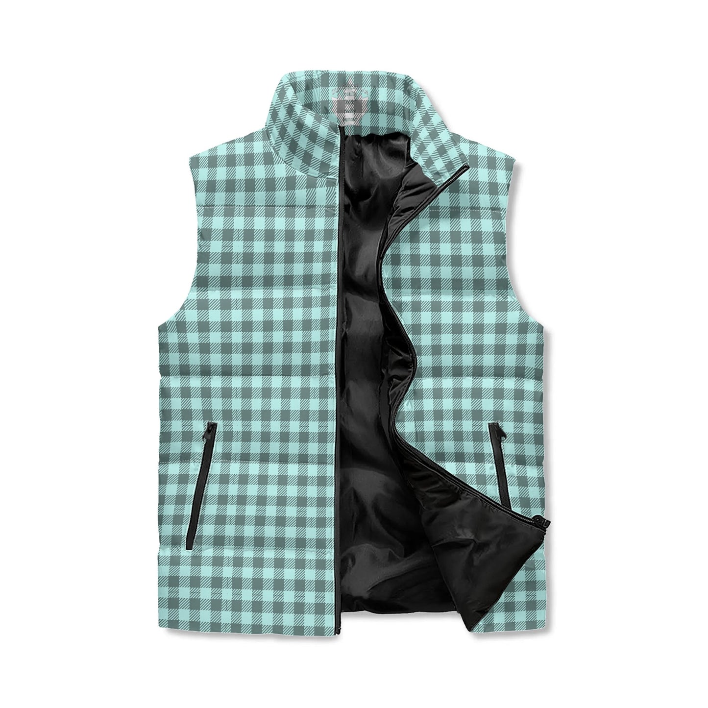 Pastel Black Buffalo Plaid Puffer Vest - Unisex, All-Weather Protection with Zip Closure