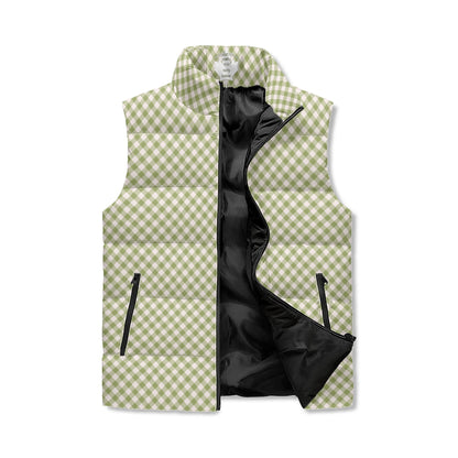 Pastel White Buffalo Plaid Puffer Vest - Unisex, All-Weather Protection with Zip Closure