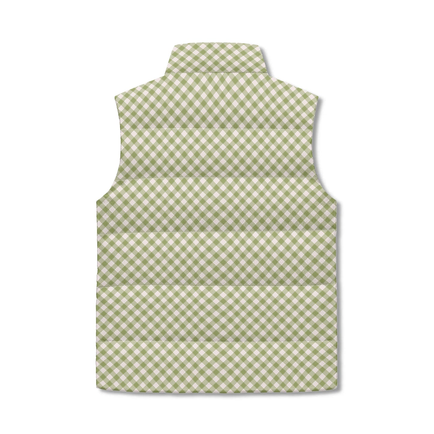 Pastel White Buffalo Plaid Puffer Vest - Unisex, All-Weather Protection with Zip Closure