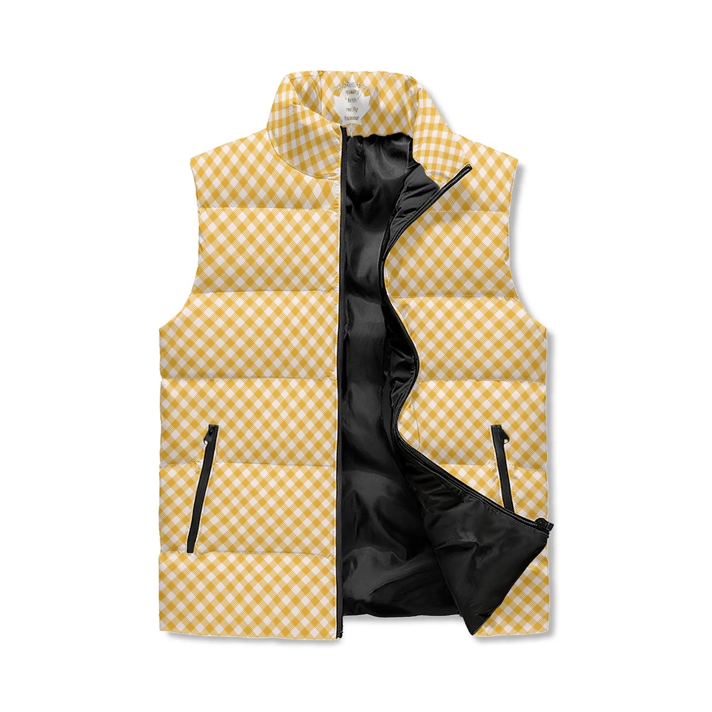 Pastel White Buffalo Plaid Puffer Vest - Unisex, All-Weather Protection with Zip Closure