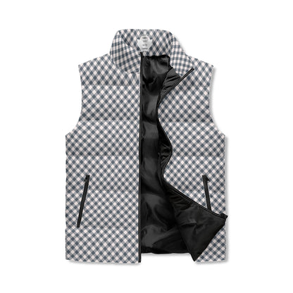 Pastel White Buffalo Plaid Puffer Vest - Unisex, All-Weather Protection with Zip Closure