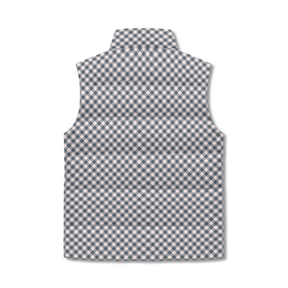 Pastel White Buffalo Plaid Puffer Vest - Unisex, All-Weather Protection with Zip Closure