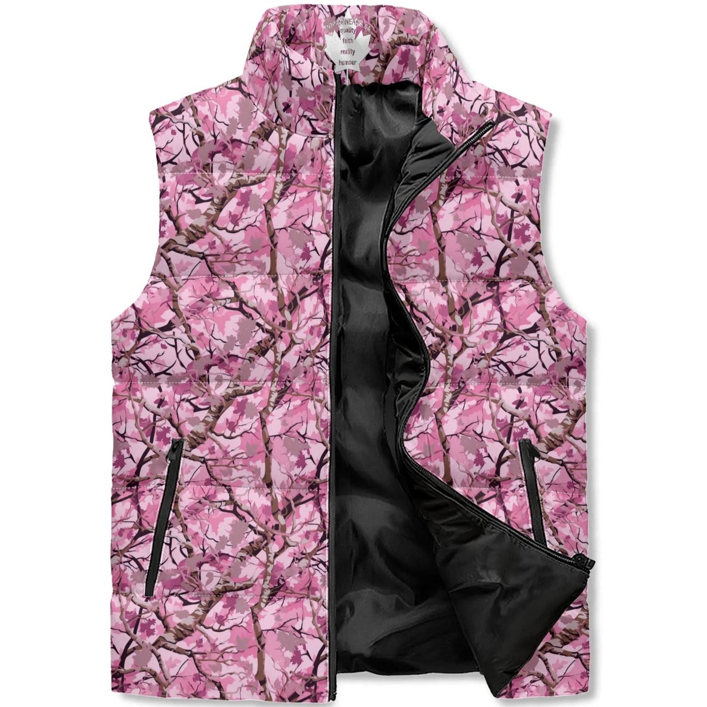 Cherry Blossom Camo Puffer Vest - Unisex, All-Weather Protection with Zip Closure