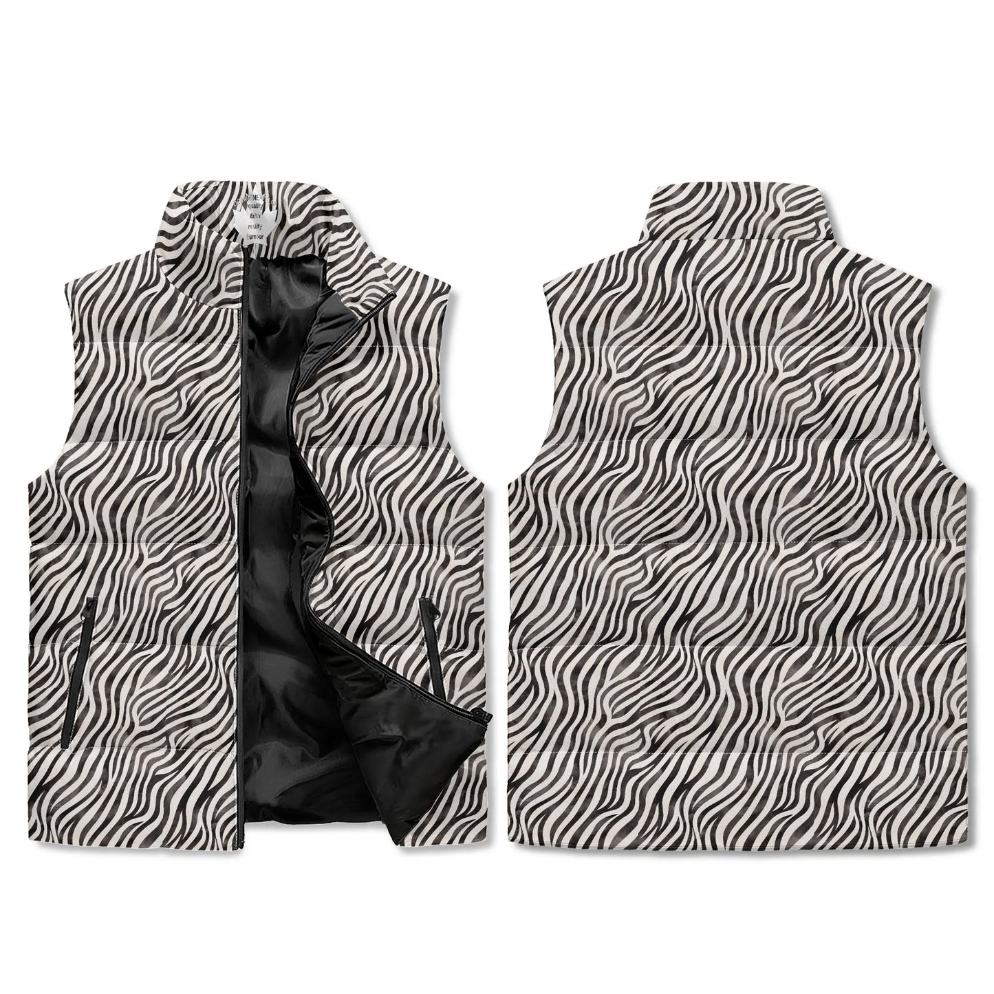 Watercolour Zebra Print Puffer Vest - Unisex, All-Weather Protection with Zip Closure