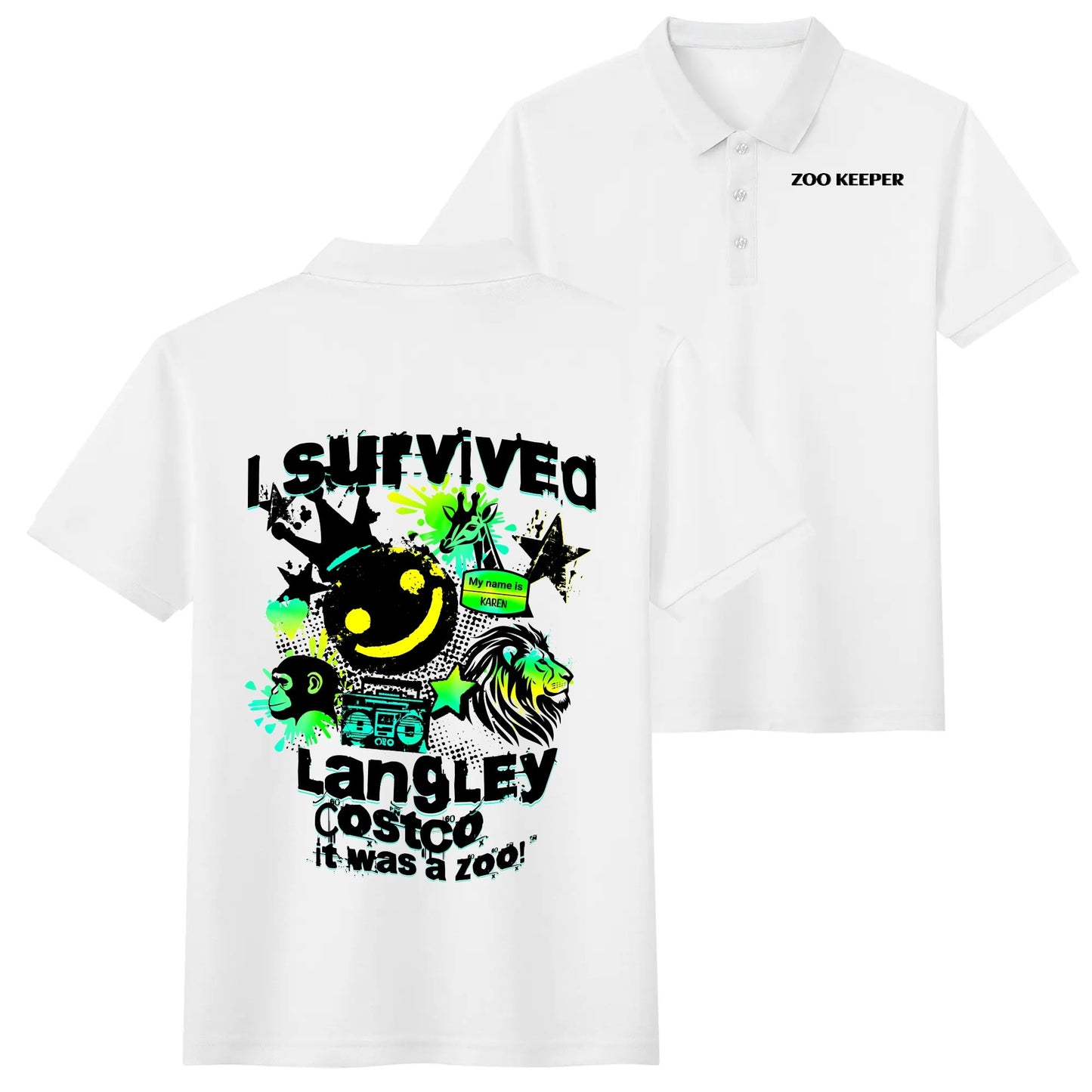 I Survived Langley Costco - It Was A Zoo - Unisex 100% Cotton Zoo Keeper Funny Polo Shirt