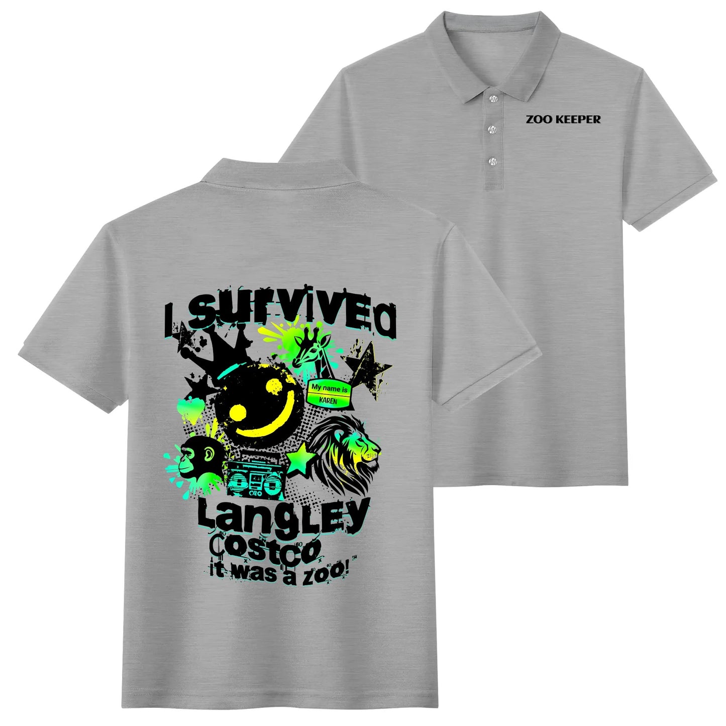 I Survived Langley Costco - It Was A Zoo - Unisex 100% Cotton Zoo Keeper Funny Polo Shirt