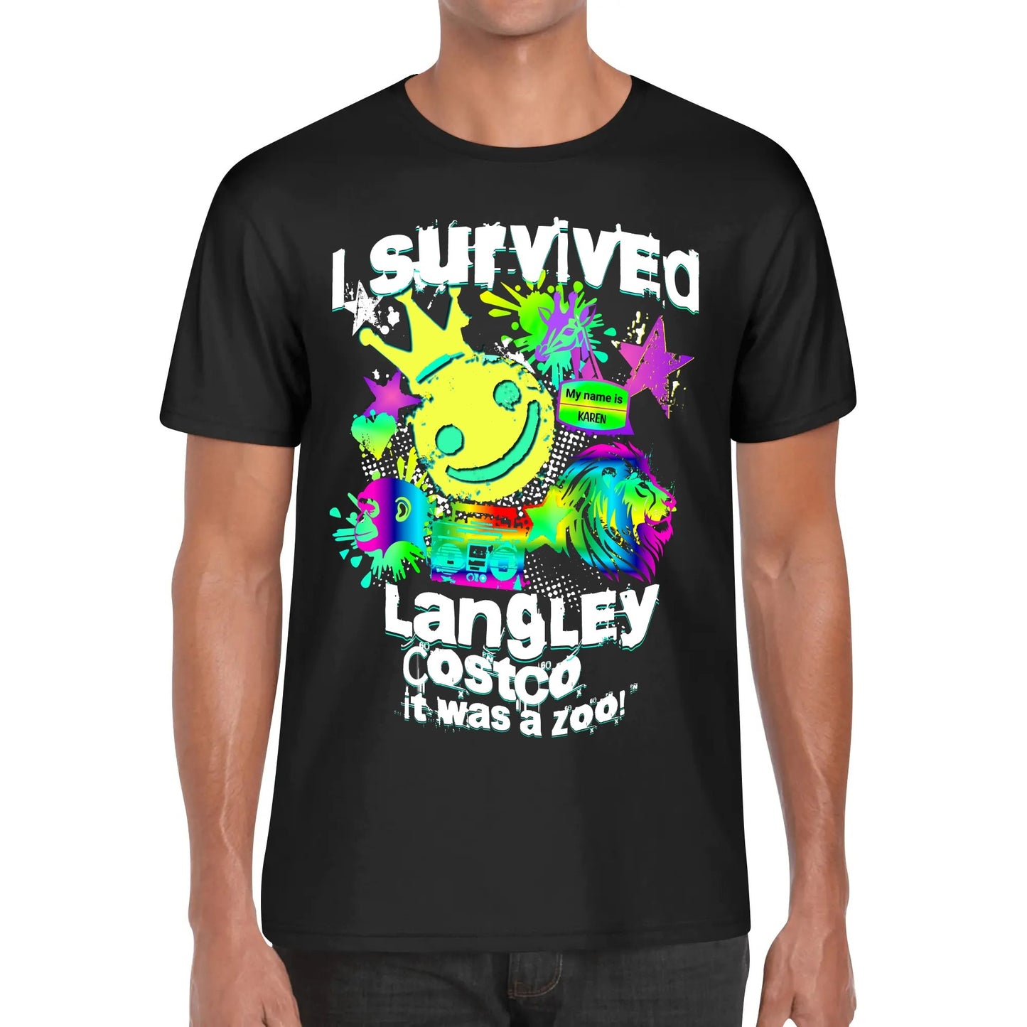 I Survived Langley Costco - It Was A Zoo - Mens Soft 100% Cotton T-Shirt - Funny Tee