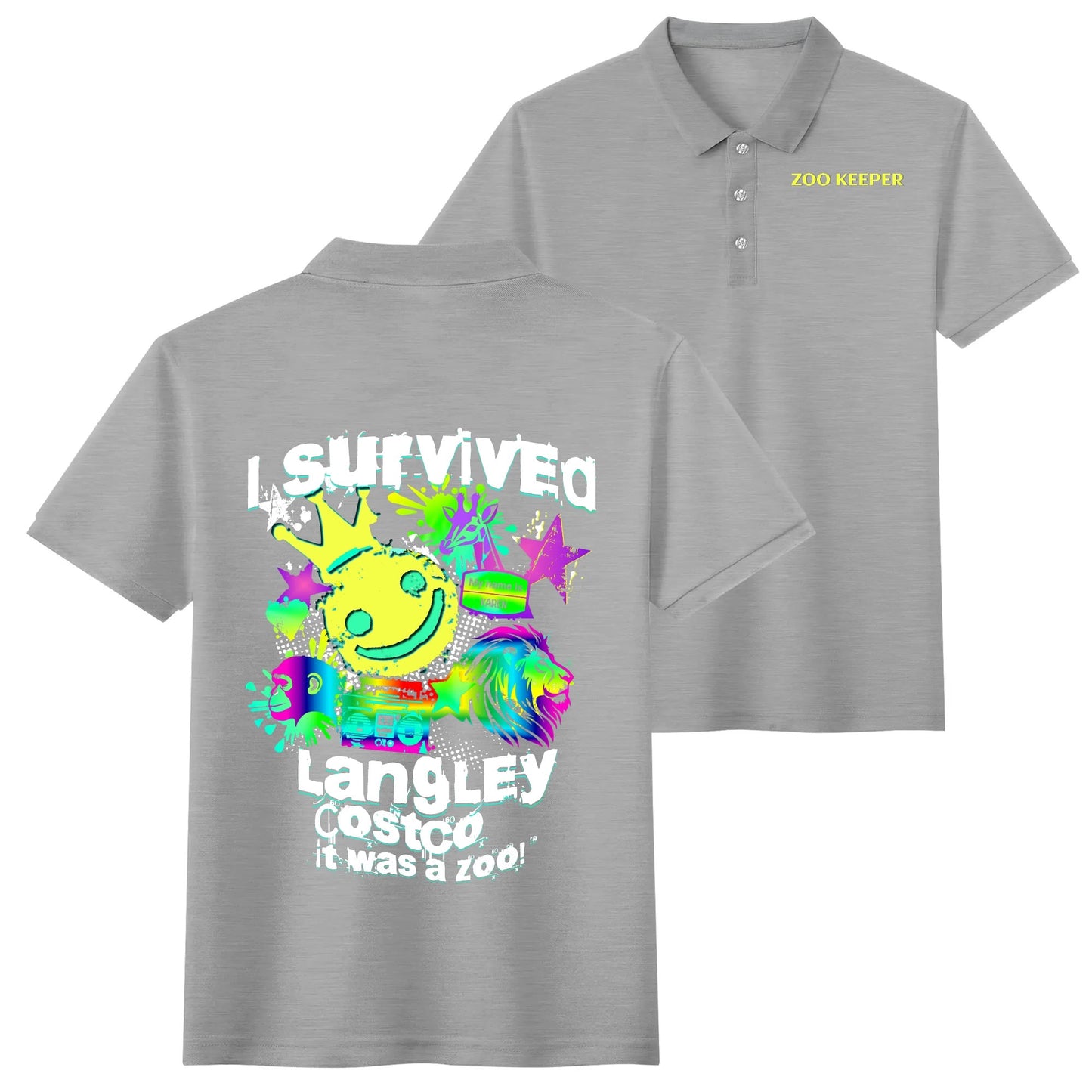 I Survived Langley Costco - It Was A Zoo - Unisex 100% Cotton Zoo Keeper Funny Polo Shirt