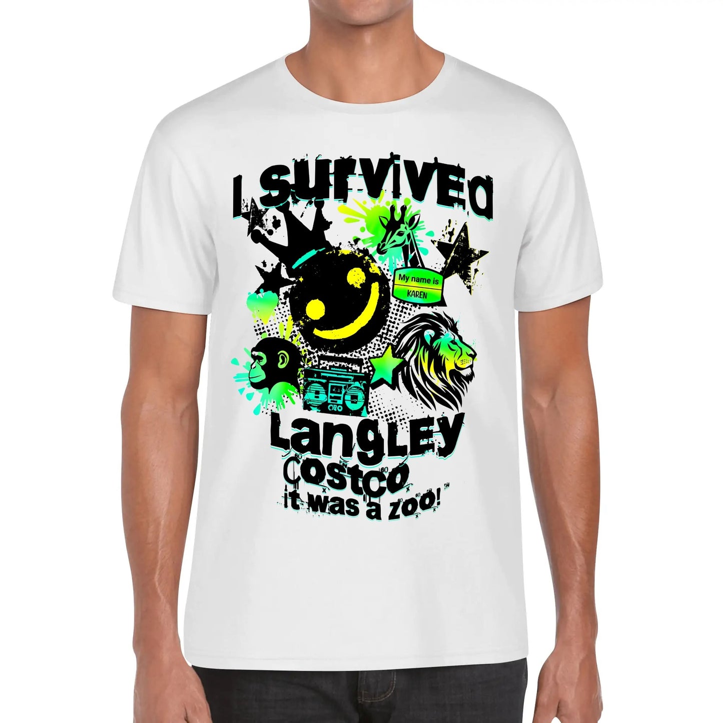 I Survived Langley Costco - It Was A Zoo - Mens Soft 100% Cotton T-Shirt - Funny Tee