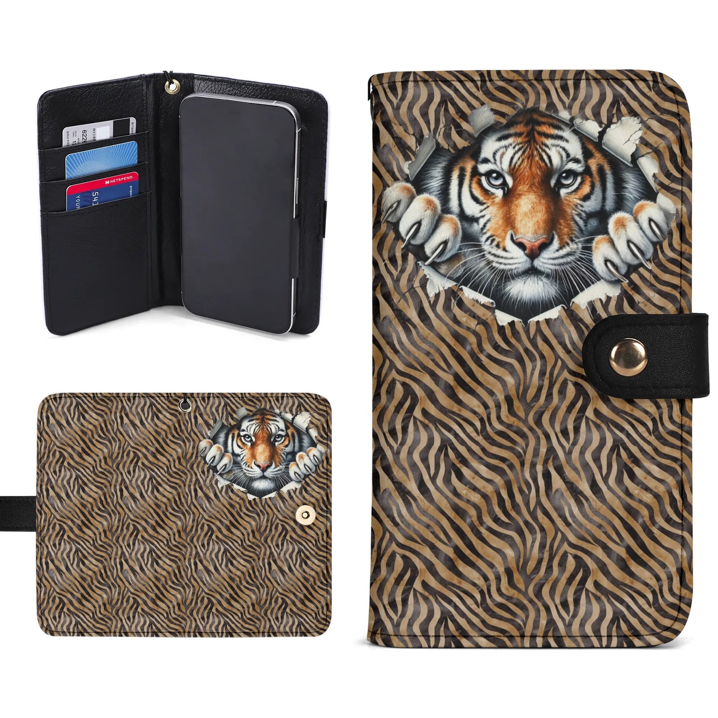 Peeking Tiger - Unique Cell Phone Flip Case fits Most Mobile Phones