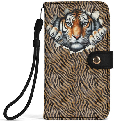 Peeking Tiger - Unique Cell Phone Flip Case fits Most Mobile Phones