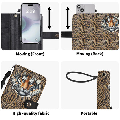 Peeking Tiger - Unique Cell Phone Flip Case fits Most Mobile Phones