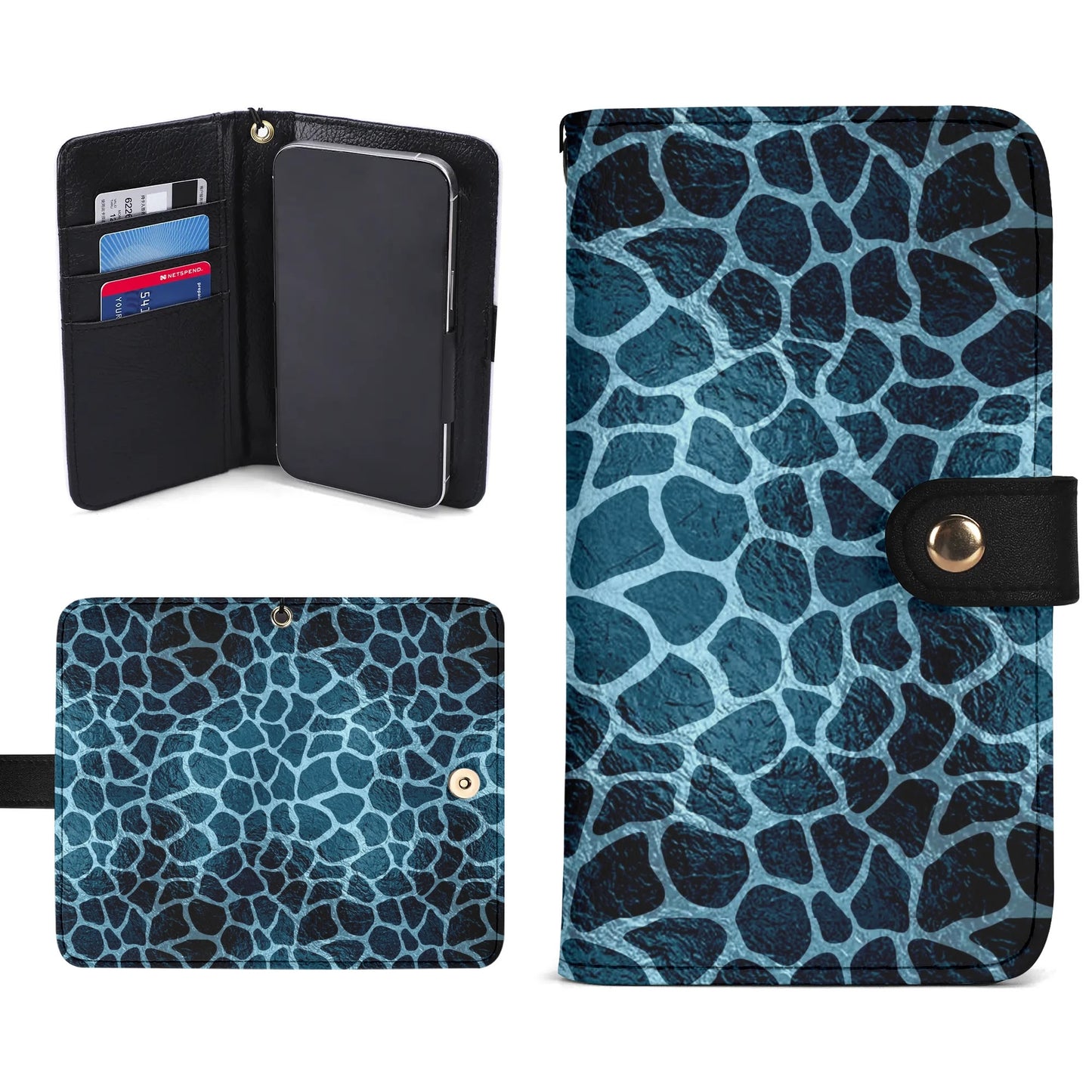 Blue Giraffe Print - Unique Cell Phone Flip Case fits Most Mobile Phones