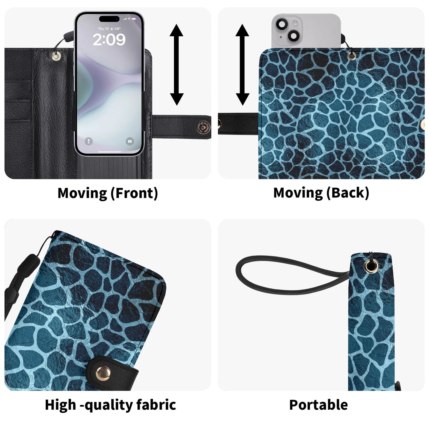 Blue Giraffe Print - Unique Cell Phone Flip Case fits Most Mobile Phones