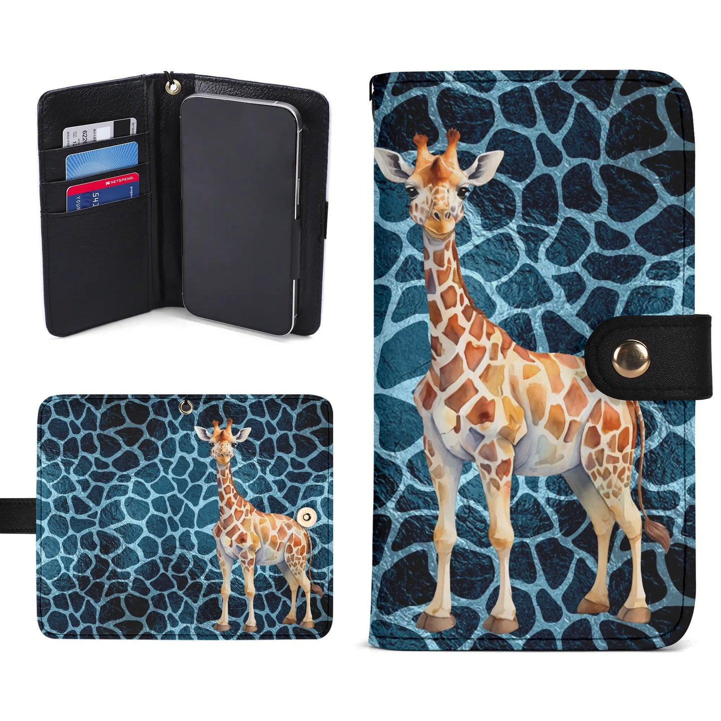 Giraffe Blue Giraffe Print - Unique Cell Phone Flip Case fits Most Mobile Phones