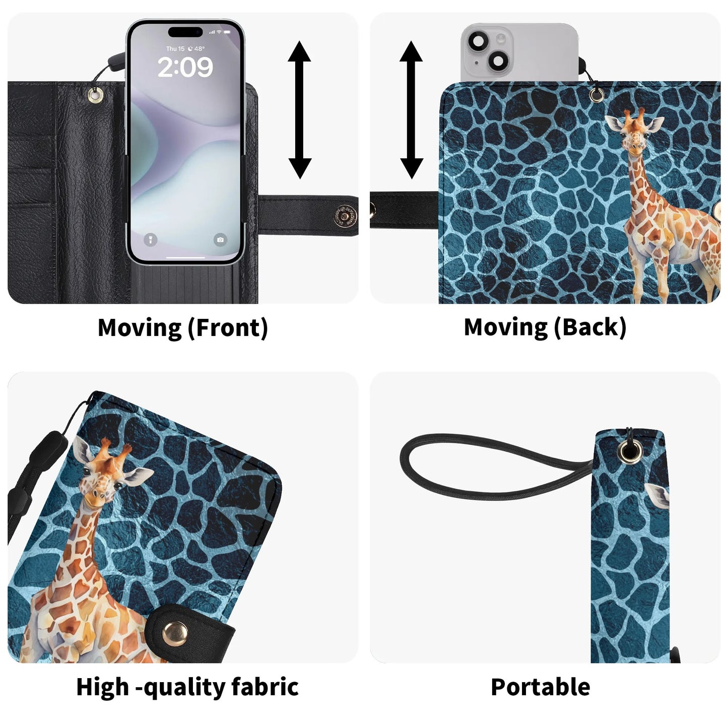 Giraffe Blue Giraffe Print - Unique Cell Phone Flip Case fits Most Mobile Phones