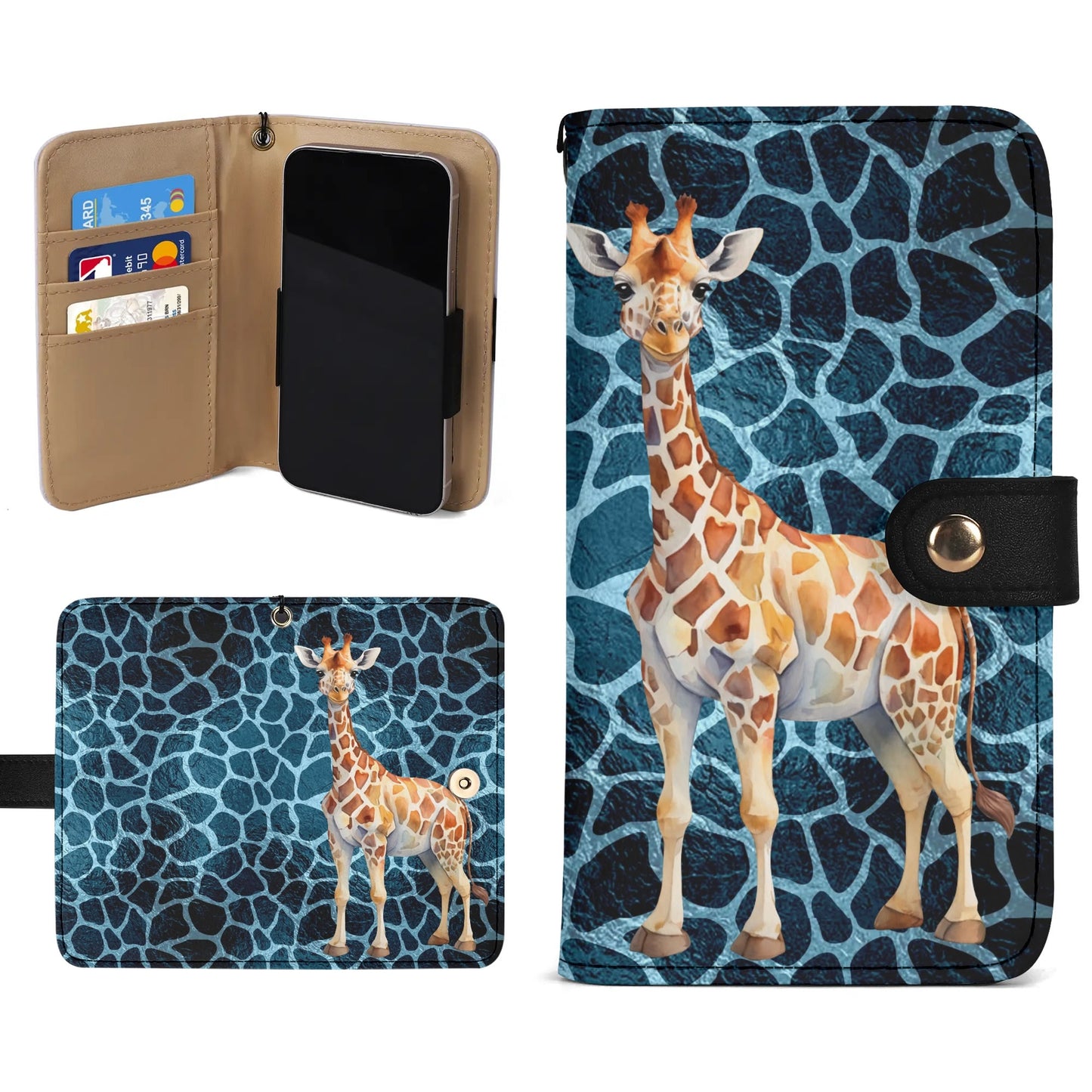 Giraffe Blue Giraffe Print - Unique Cell Phone Flip Case fits Most Mobile Phones