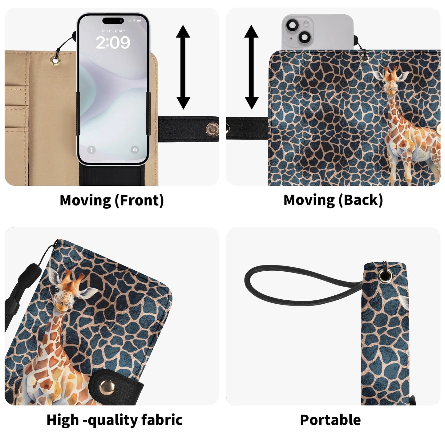 Giraffe Rose Gold Print - Unique Cell Phone Flip Case fits Most Mobile Phones