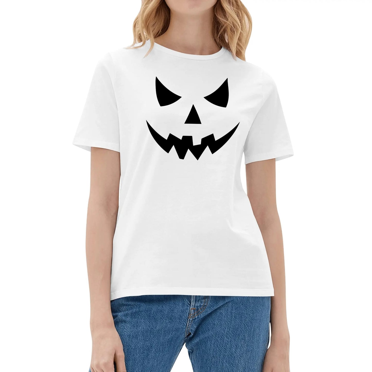 Jack O Lantern Face - Womens Super Soft 100% Cotton Halloween Costume Funny T-Shirt