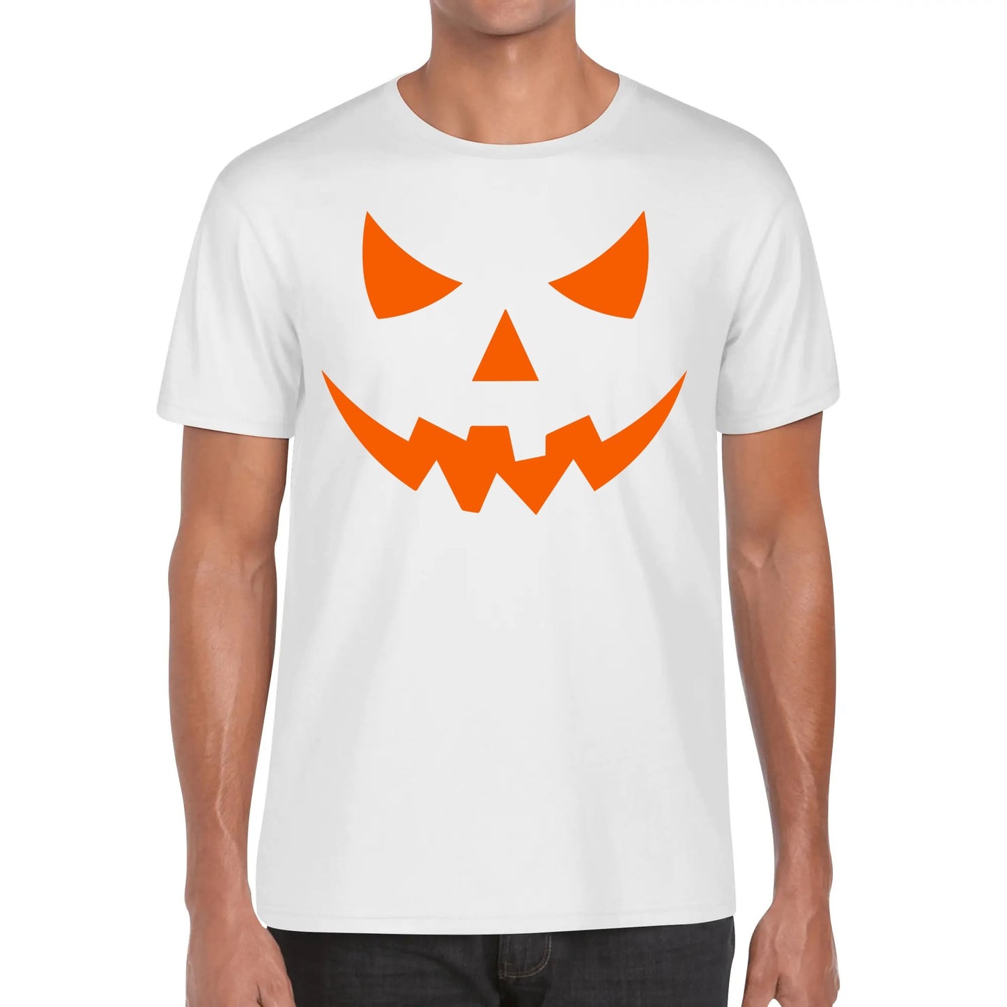 Jack O Lantern Face - Mens Soft 100% Cotton Halloween Costume Funny T-Shirt