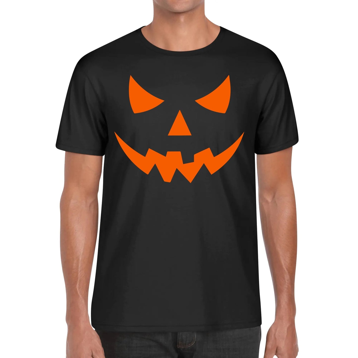 Jack O Lantern Face - Mens Soft 100% Cotton Halloween Costume Funny T-Shirt