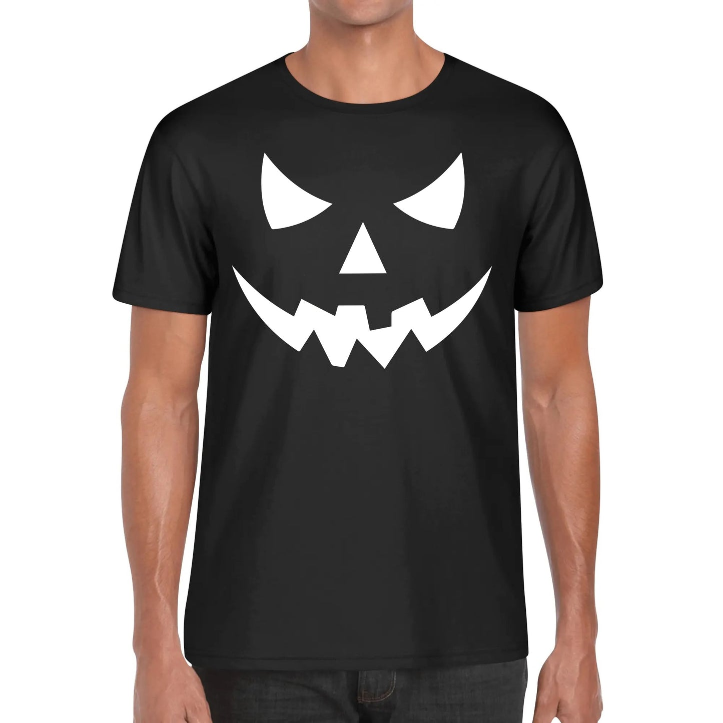 Jack O Lantern Face - Mens Soft 100% Cotton Halloween Costume Funny T-Shirt