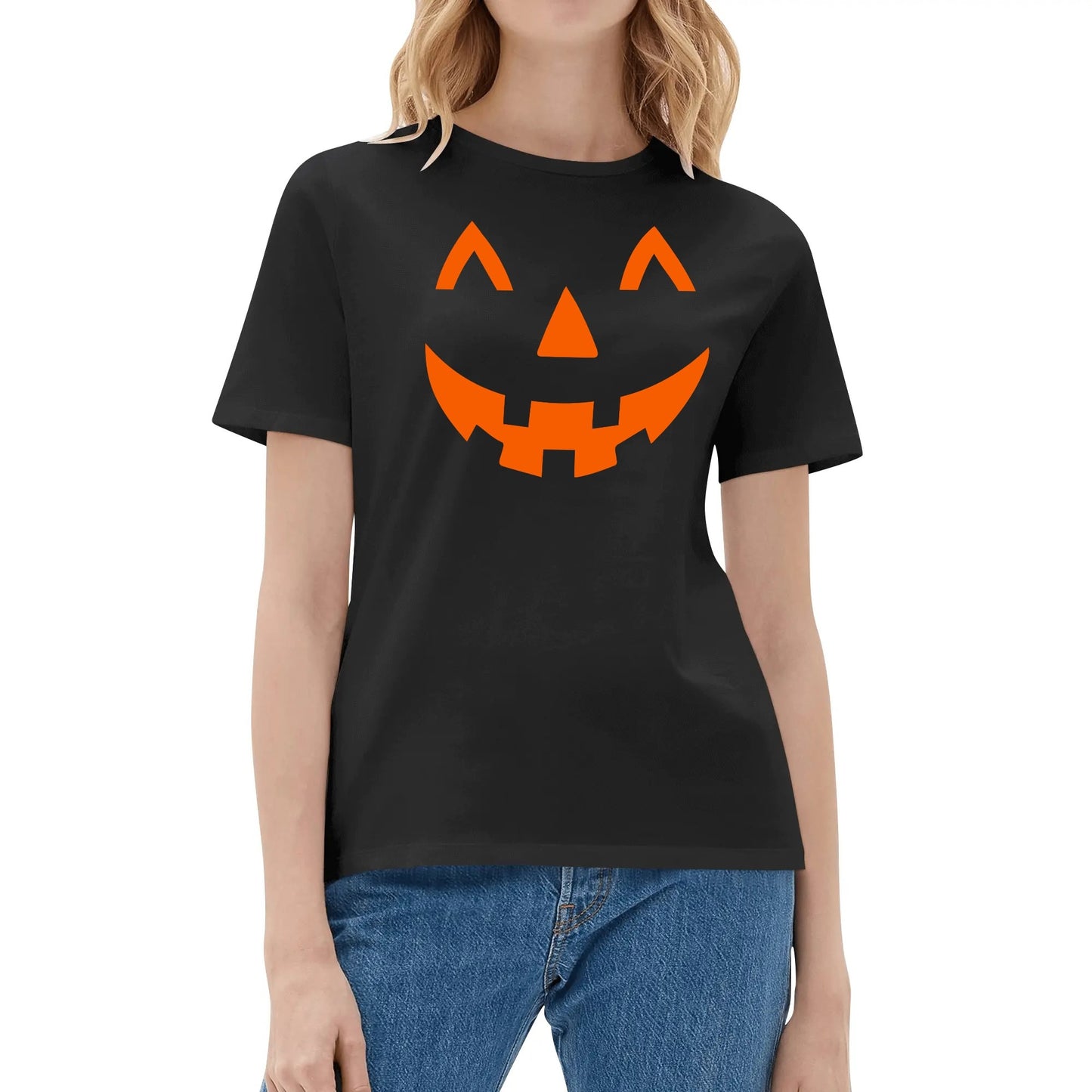 Jack O Lantern Face - Womens Super Soft 100% Cotton Halloween Costume Funny T-Shirt