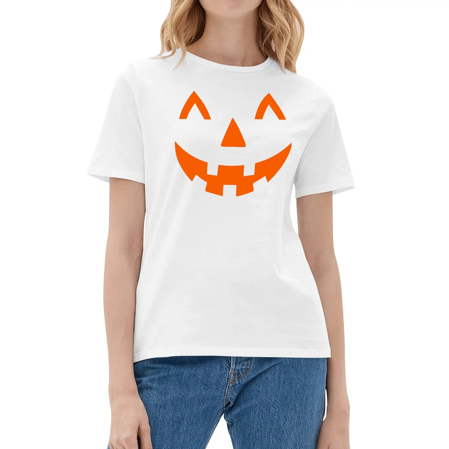 Jack O Lantern Face - Womens Super Soft 100% Cotton Halloween Costume Funny T-Shirt