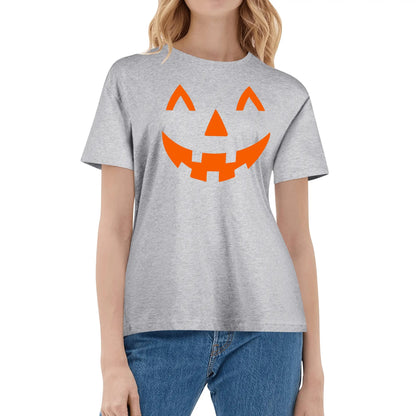 Jack O Lantern Face - Womens Super Soft 100% Cotton Halloween Costume Funny T-Shirt