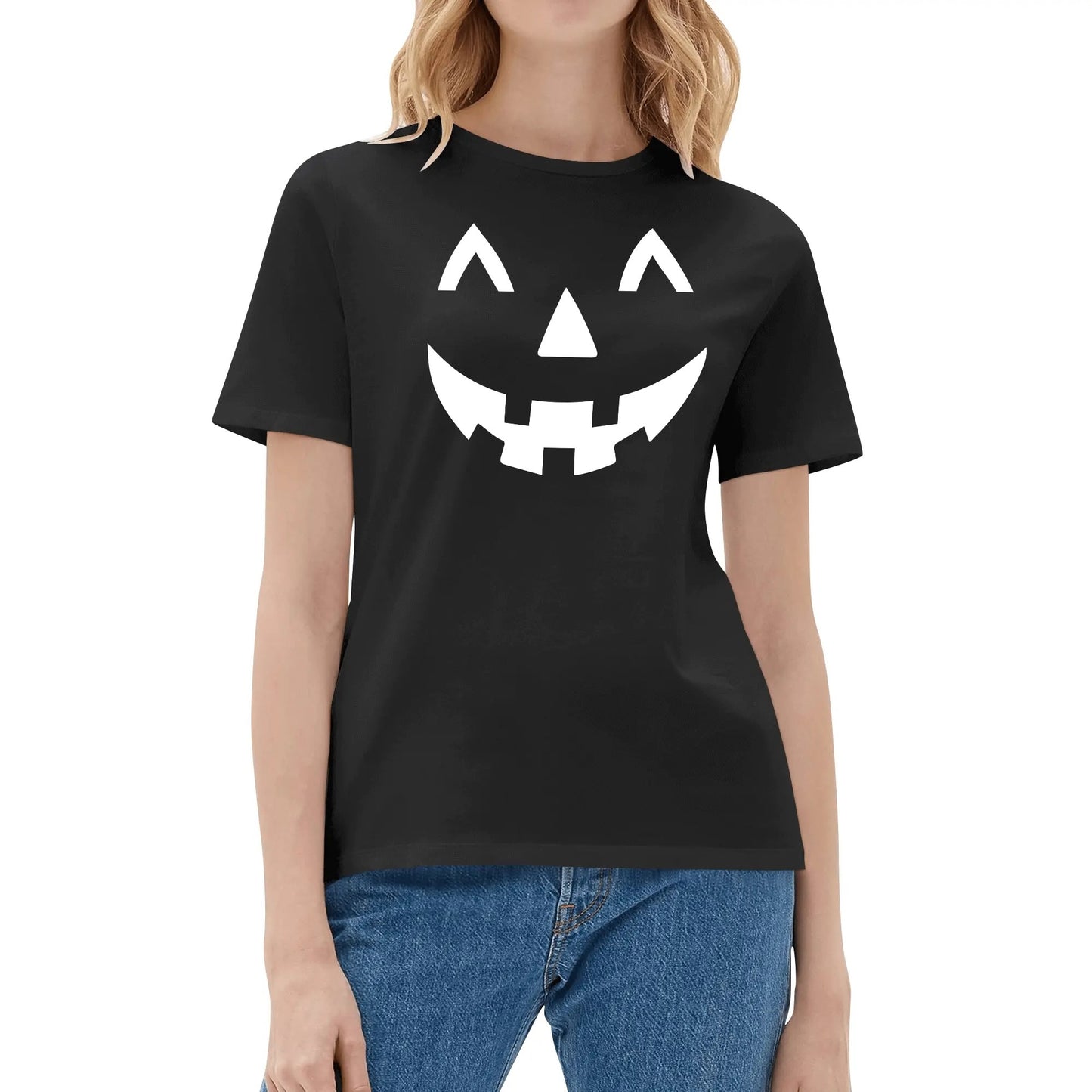 Jack O Lantern Face - Womens Super Soft 100% Cotton Halloween Costume Funny T-Shirt