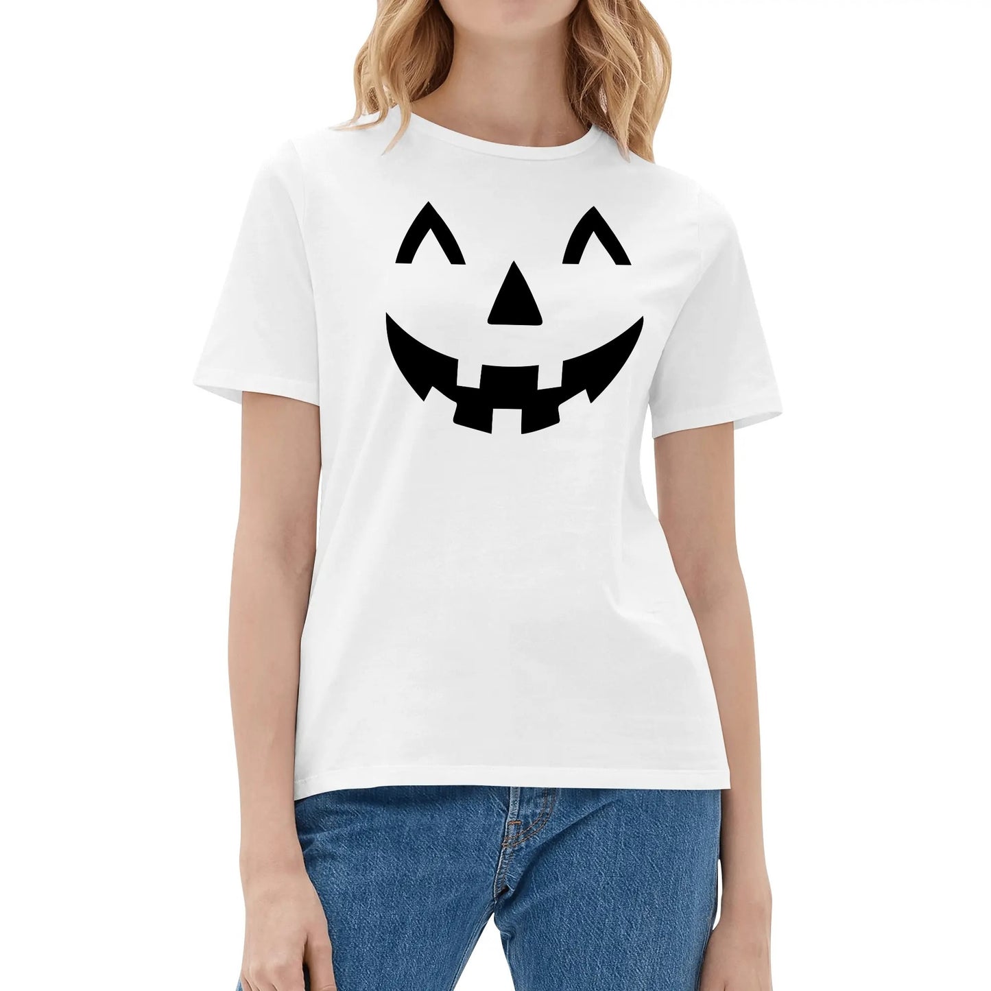 Jack O Lantern Face - Womens Super Soft 100% Cotton Halloween Costume Funny T-Shirt