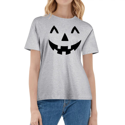 Jack O Lantern Face - Womens Super Soft 100% Cotton Halloween Costume Funny T-Shirt