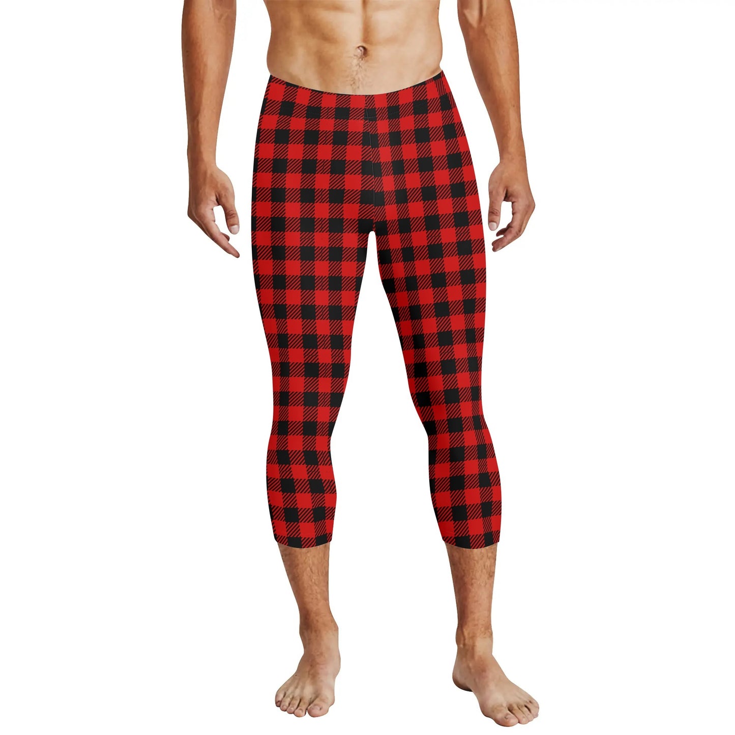 Buffalo Plaid Truly Canadian Mens 3/4 Length Capri Leggings & Training Tights