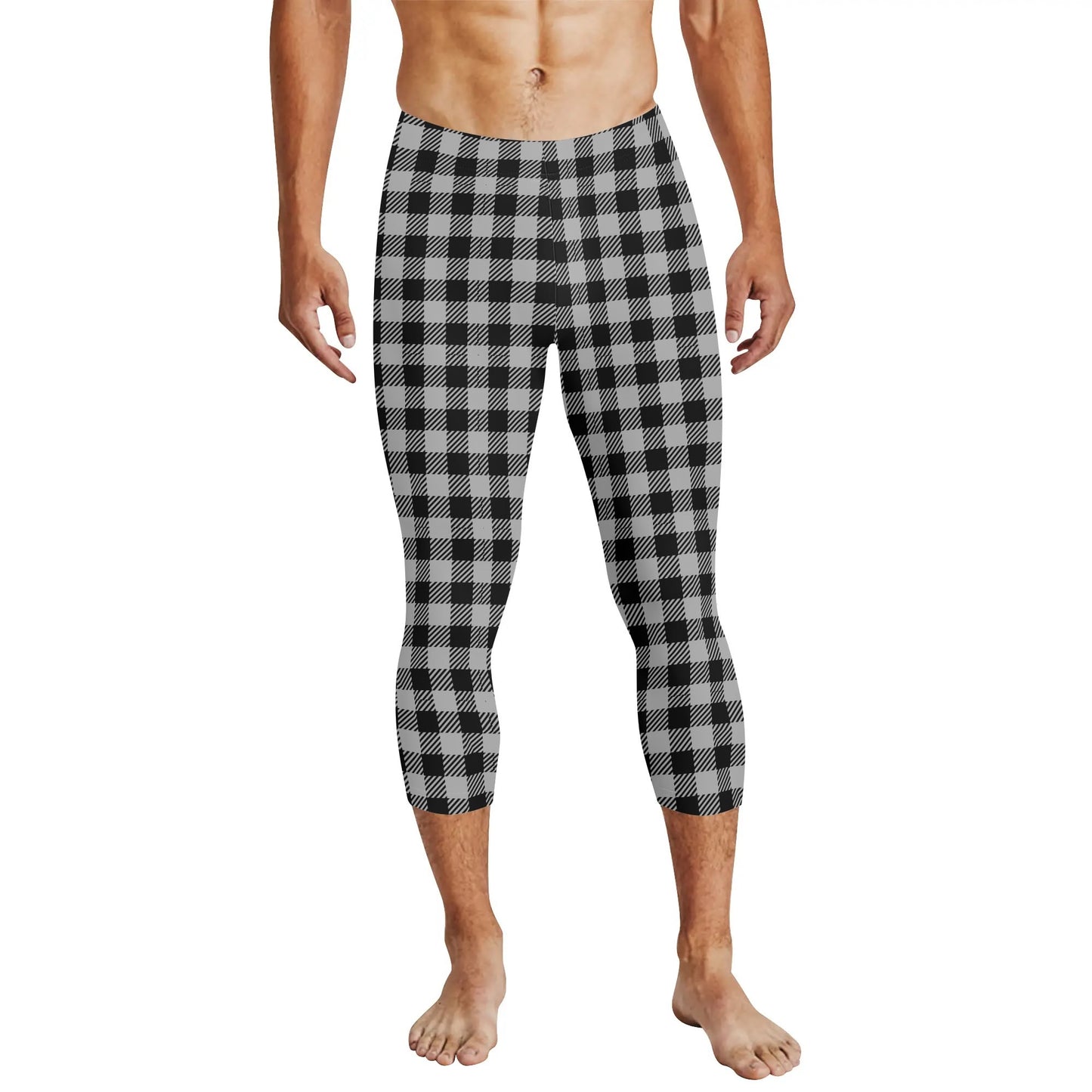 Buffalo Plaid Truly Canadian Mens 3/4 Length Capri Leggings & Training Tights