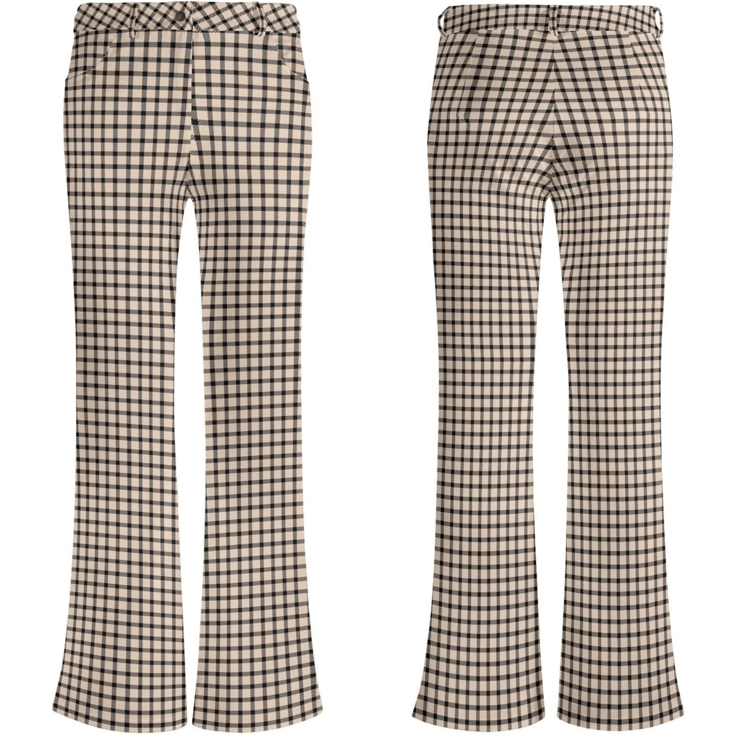 Neutral Windowpane Plaid - Womens Retro Flare Pants