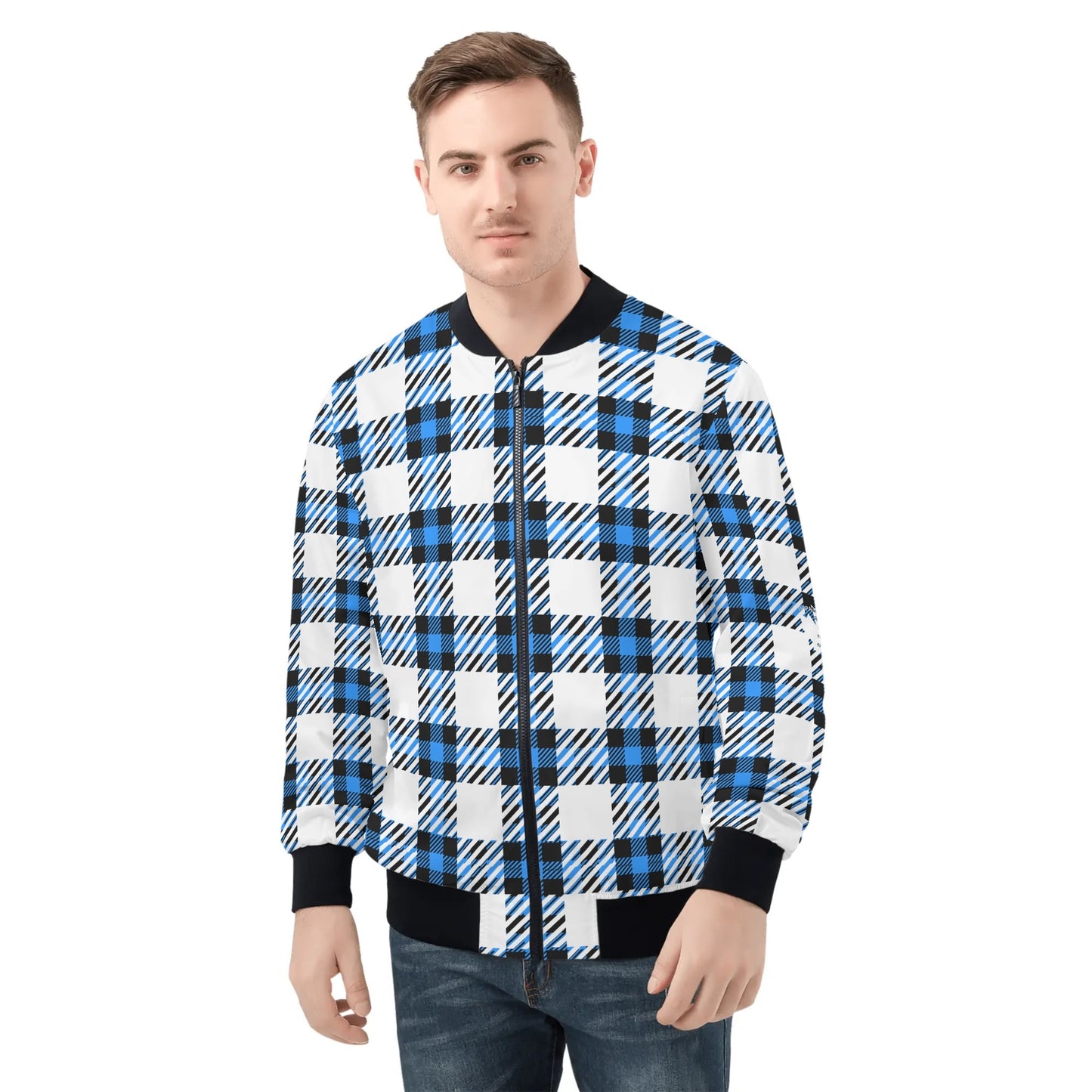 White Buffalo Plaid Mens Truly Canadian Zip-Up Bomber Jacket