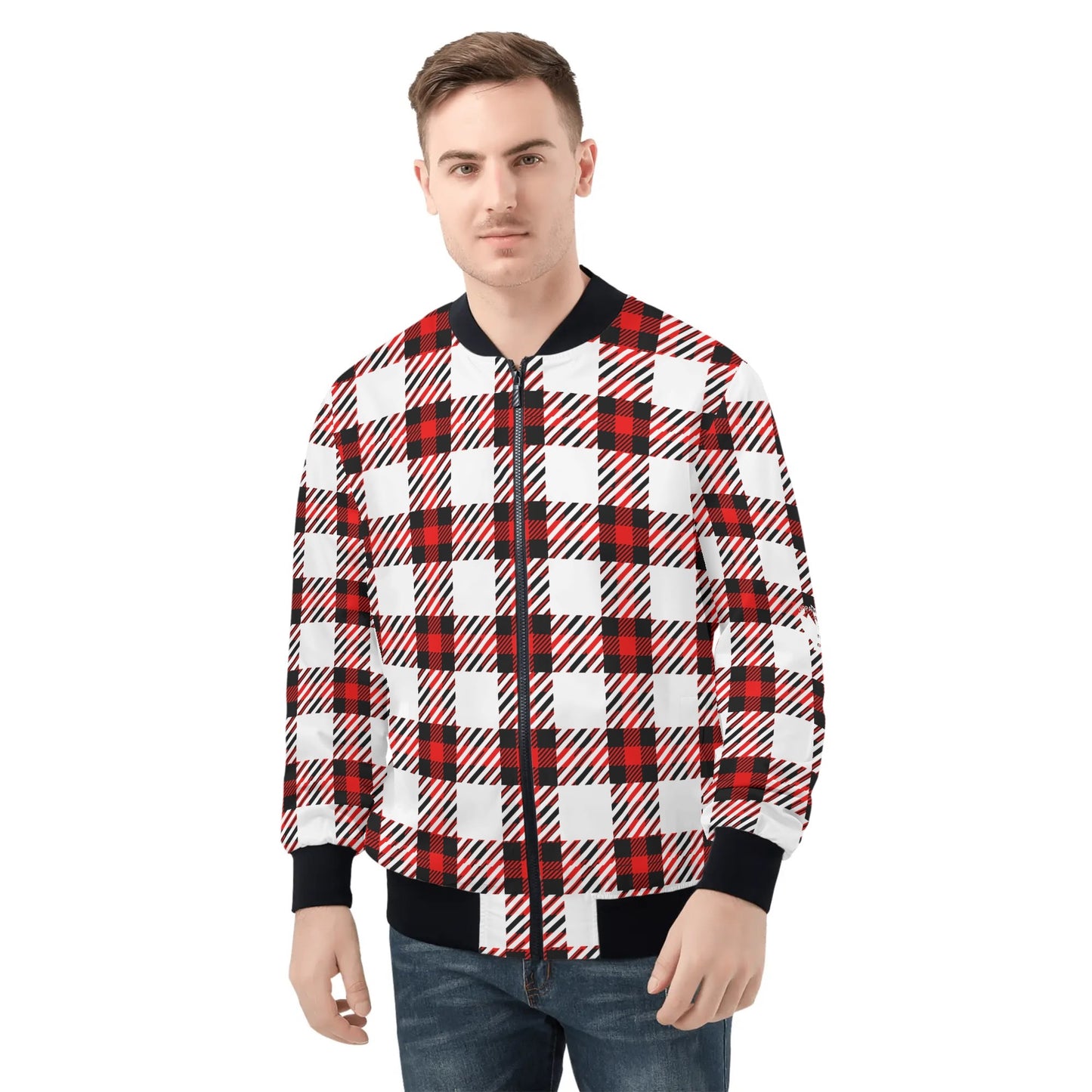 White Buffalo Plaid Mens Truly Canadian Zip-Up Bomber Jacket