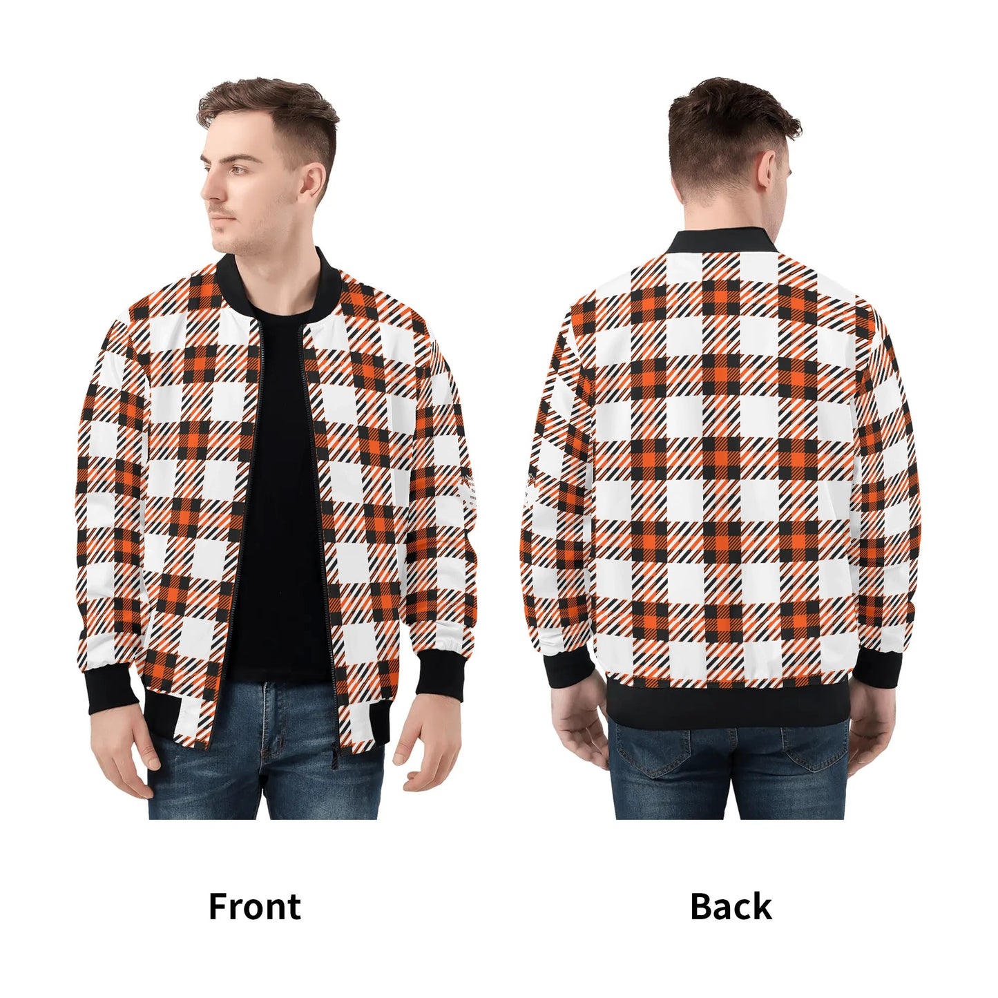 White Buffalo Plaid Mens Truly Canadian Zip-Up Bomber Jacket