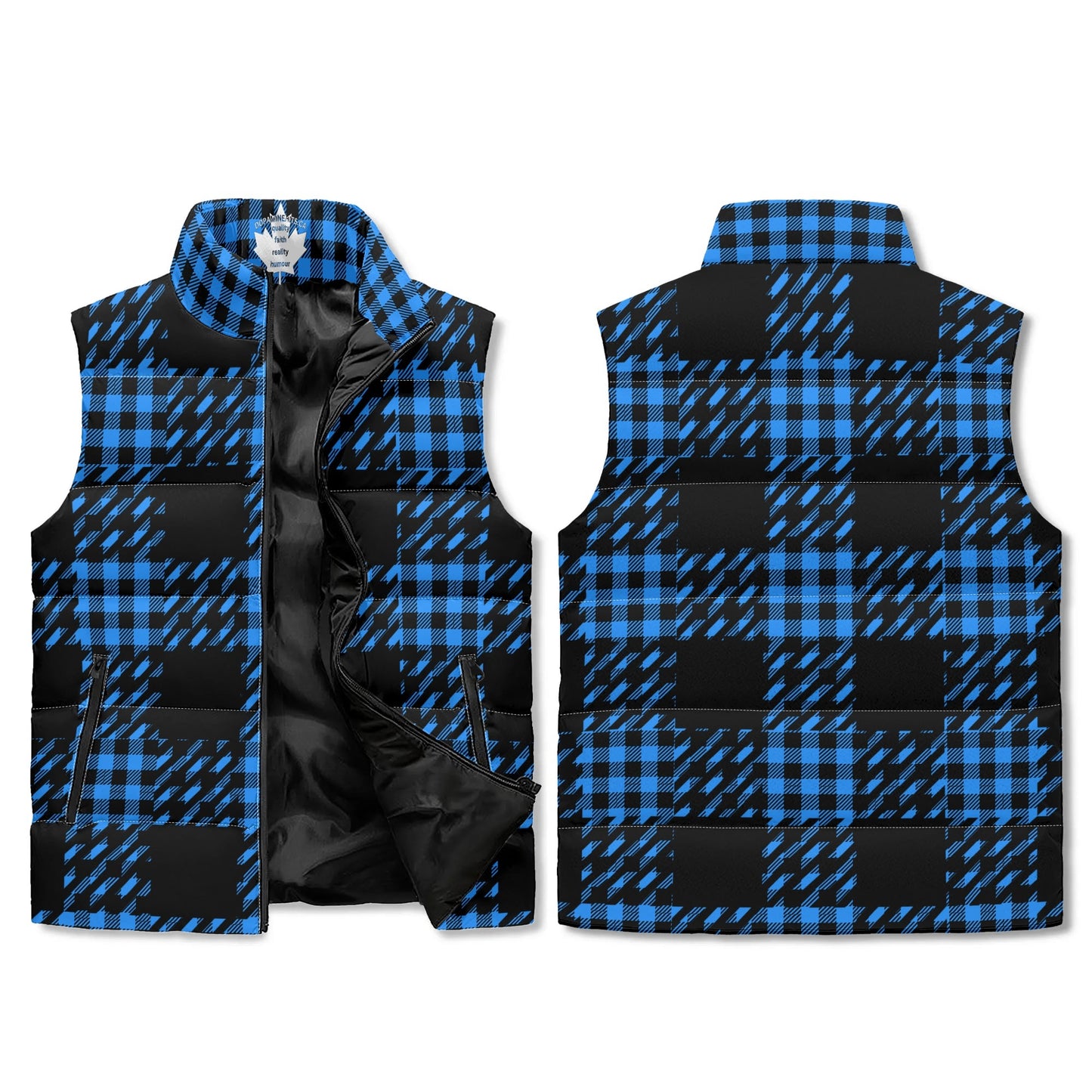 Black Buffalo Print Truly Canadian Puffer Vest - Unisex, All-Weather Protection with Zip Closure