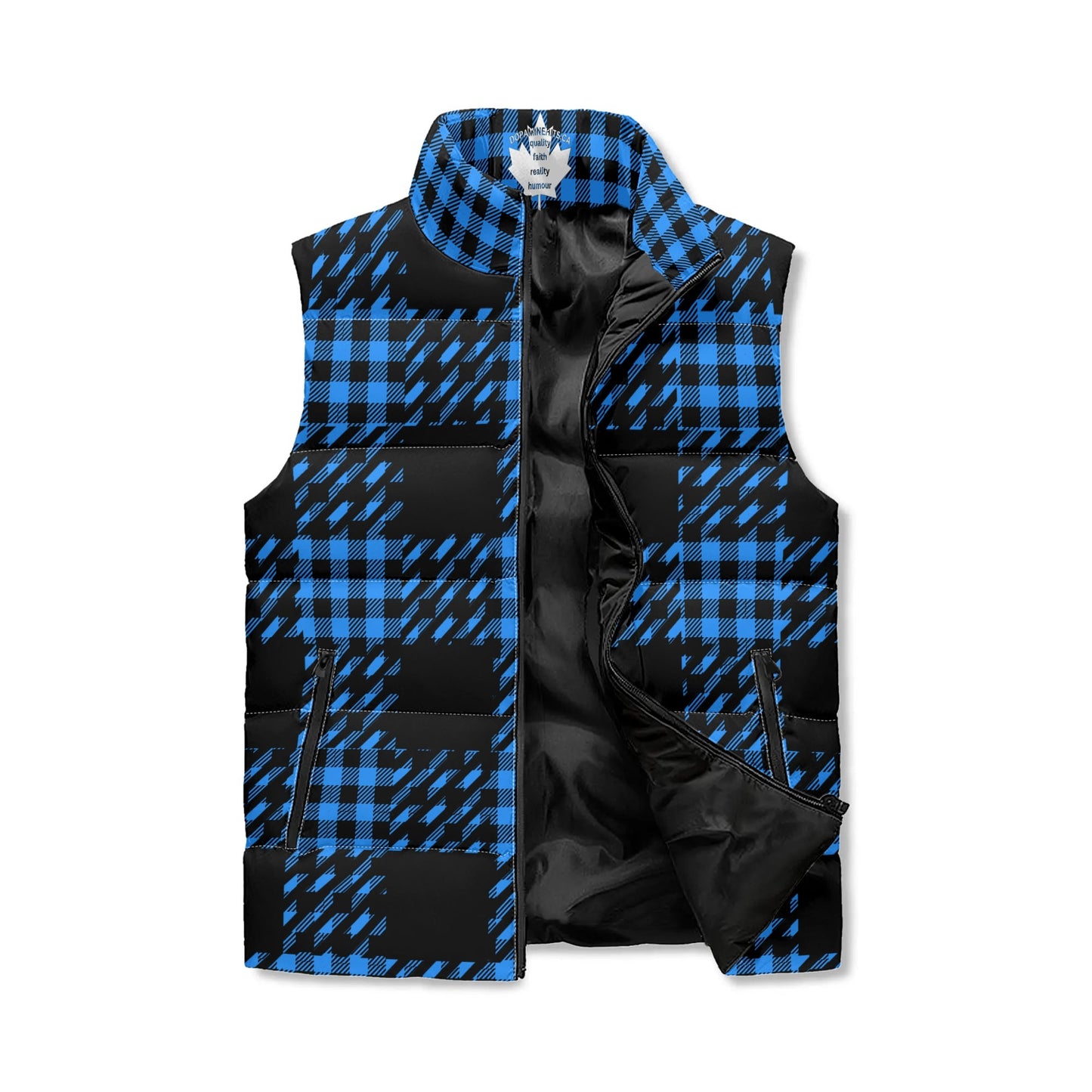 Black Buffalo Print Truly Canadian Puffer Vest - Unisex, All-Weather Protection with Zip Closure