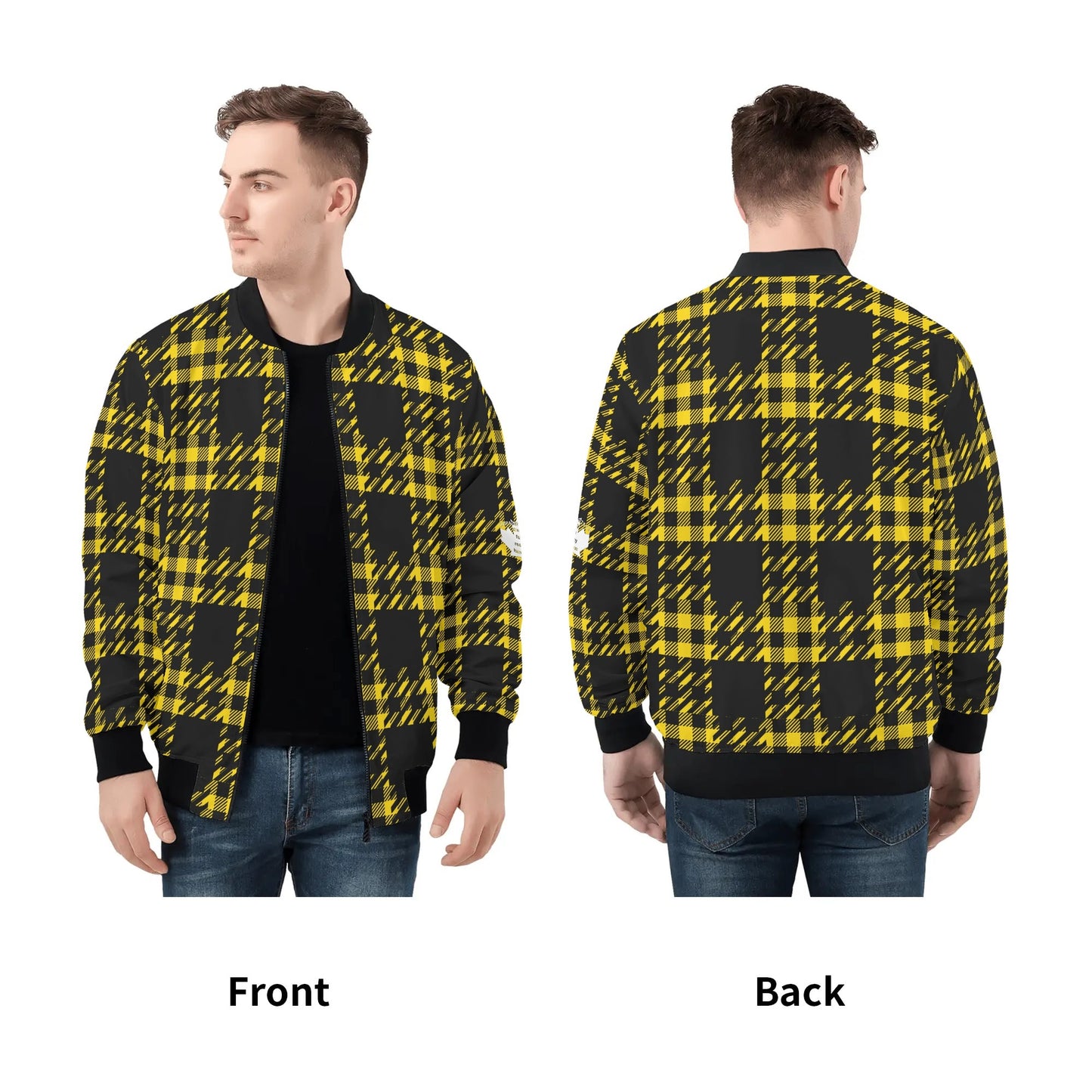 Black Buffalo Plaid Mens Truly Canadian Zip-Up Bomber Jacket