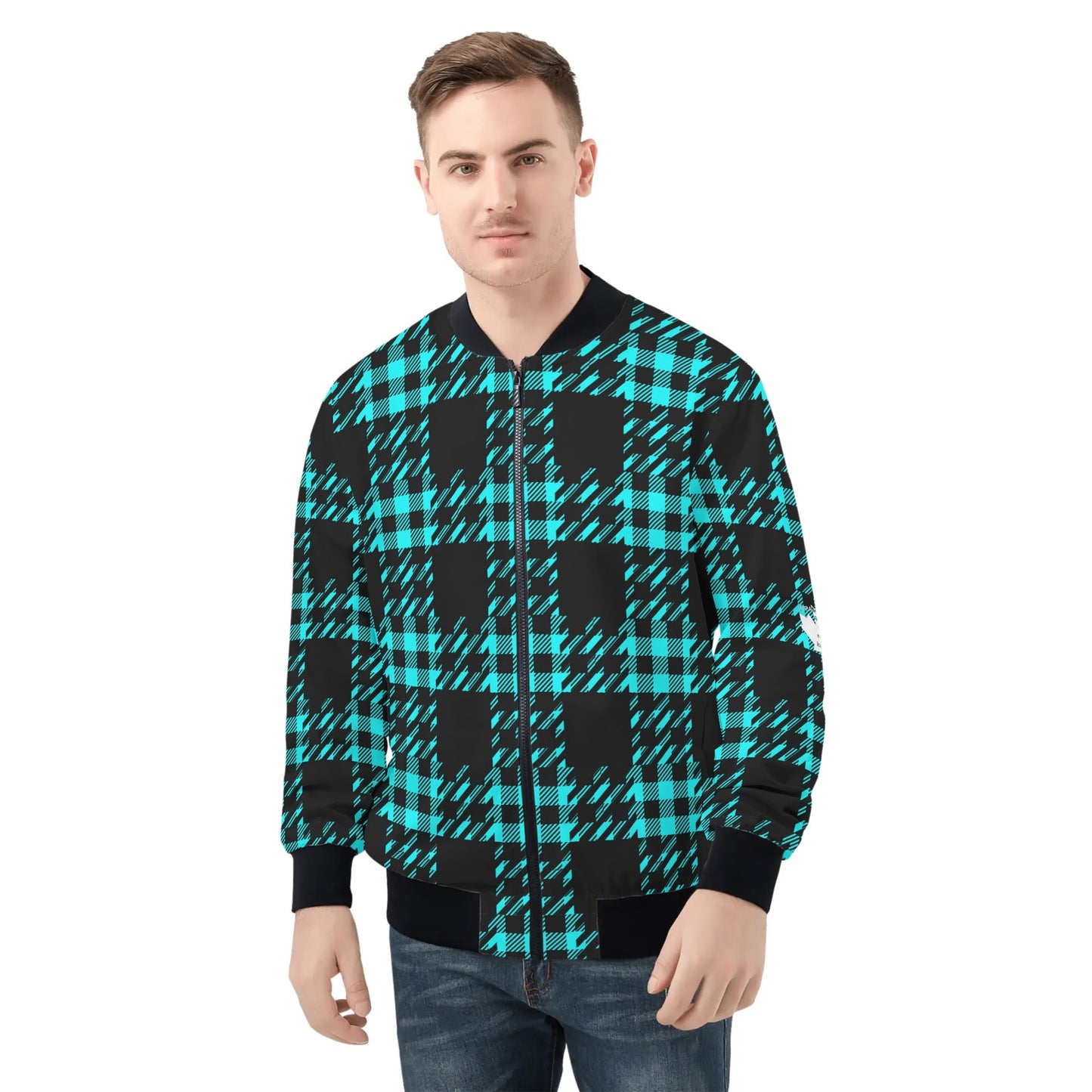 Black Buffalo Plaid Mens Truly Canadian Zip-Up Bomber Jacket