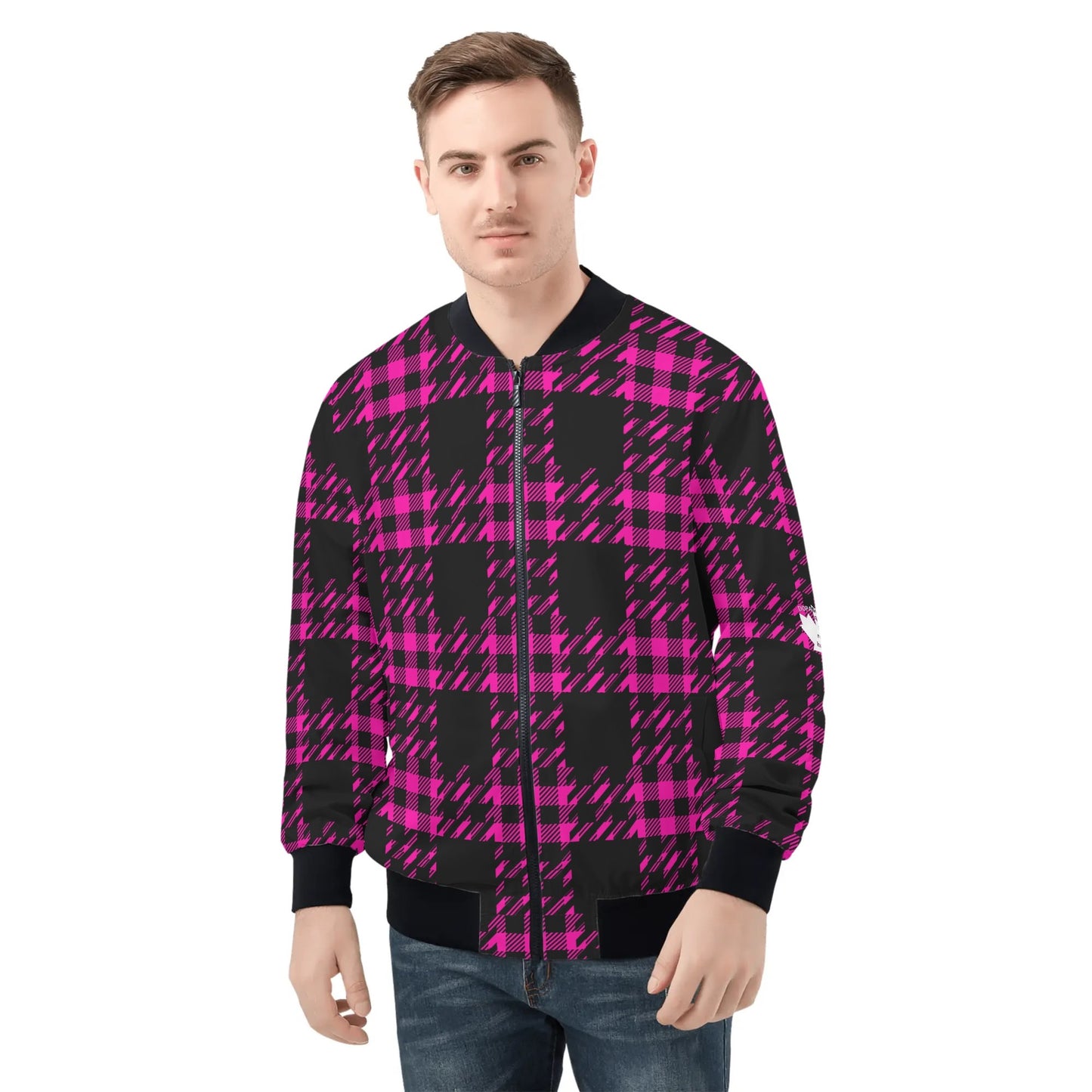 Black Buffalo Plaid Mens Truly Canadian Zip-Up Bomber Jacket